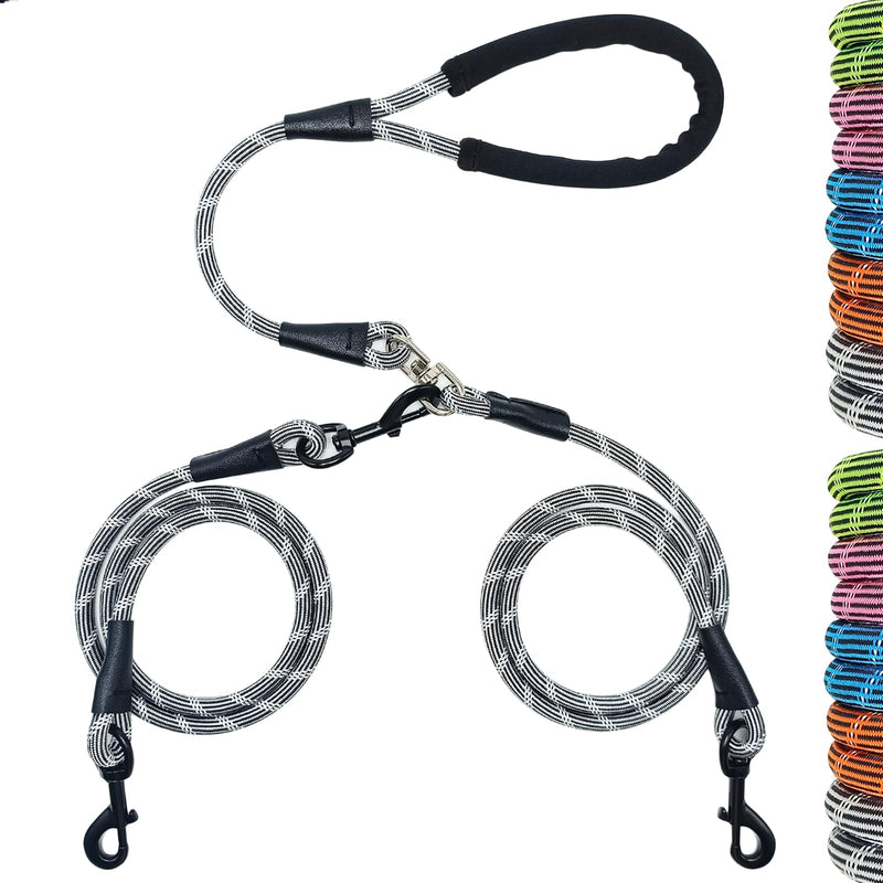 WYuZe 5FT Double Dog Leash No Tangle, Rope Dual Leash for Walking 2 Dogs, Reflective Two Way Split Lead with Soft Handle for Medium Large Dogs, Black