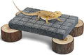 Lizard Scratching Pad, Volcanic Rock Basking Platform with Wooden Pile Bearded Dragon Hides and Caves, Small Animal Cage