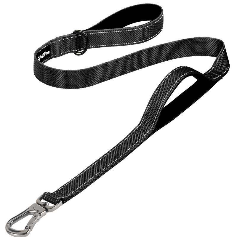PetiFine 4FT Heavy Duty Dog Leash with Soft Padded Double Handle, Durable Strong Clasp Dog Leashes, Reflective Nylon Walking Lead for Large,Medium,Small Breed Dogs, Black