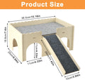 Detachable 2-Story Wooden Guinea Pig Castle with Ramp & Fleece Mat, Small Animal Hideout House for Guinea Pigs, Hamsters