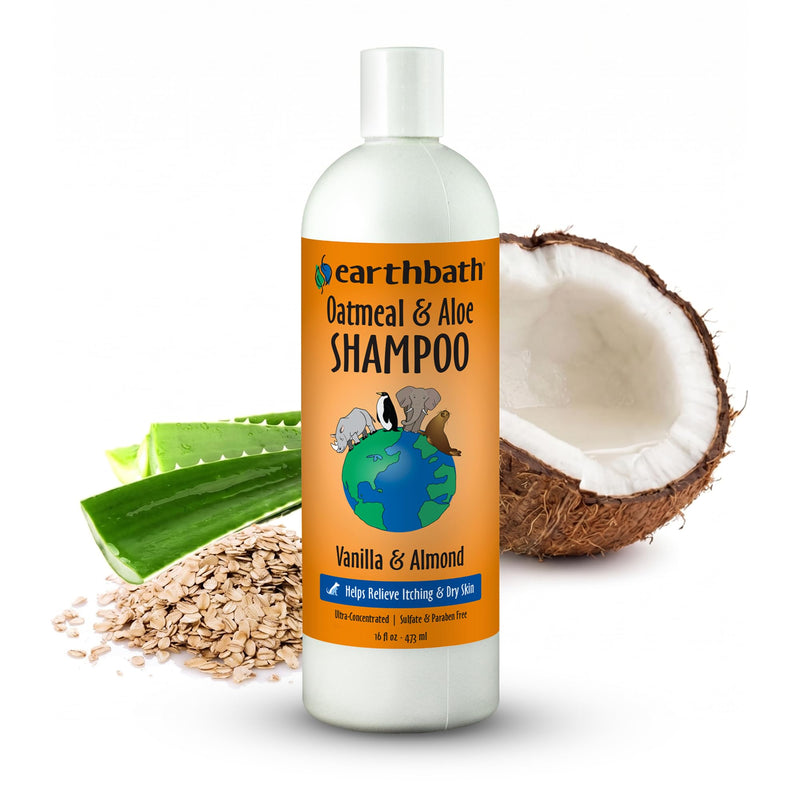 earthbath, Oatmeal & Aloe Dog Shampoo - Oatmeal Shampoo for Dogs, Itchy, Dry Skin Relief, Dog Wash, Made in USA, Cruelty Free Pet Shampoos - Vanilla & Almond, 16 Oz (1 Pack)