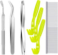 Boao 7 Pcs Tick Removal Tool Kit, Include 3 Plastic Removers, 3 Stainless Steel Tweezers with Comb for Dog and Cats(Fluorescent Green)