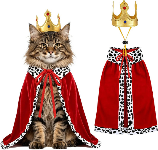 Cat Halloween Costumes Cat Dog Halloween King Costume Pet King Cape Crown Costume for Cats Kitties Puppies XS Small Dogs