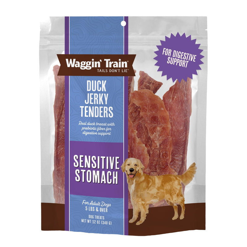 Waggin' Train Duck Jerky Dog Treats for Dogs with Sensitive Stomachs, Made with 100% Real Duck Breasts, Three All-Natural Ingredients, High Protein Dog Treat, Easily Digestible for Dogs, 12 oz. Pouch