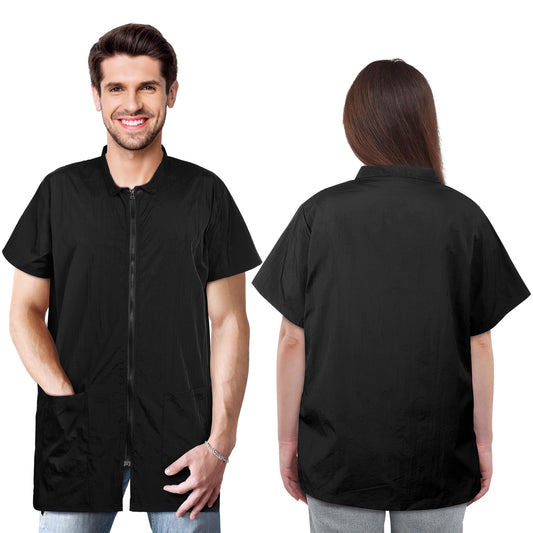 MCEAST 2 Pack Black Pet Groomer Uniforms with Full Zipper Water Resistant and Anti-Static Pet Smock Clothes for Women Men, XX-Large