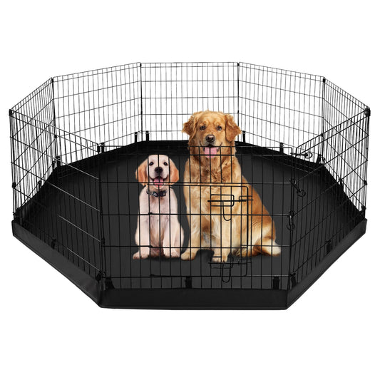 PJYuCien Octagonal Dog Playpen with Bottom Pad - Metal Foldable Exercise Pen, 8 Panels 24" H x 24" W Indoor Outdoor Pet Fence Puppy Crate Kennel, Black