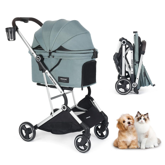 Beberoad Pets Pet Stroller Dog Cat Stroller for Small Medium Dogs Cats, 4 Wheels Travel Folding Carrier Waterproof Puppy Stroller with Pad, Canopy and Cup Holder, Green