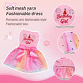 Blzedim Dog Birthday Outfit for Small Dogs Girl Sparkly Rainbow Dog Birthday Dress Tulle with Big Bowknot Puppy Clothes Pink Fireworks Little Princess Pet Dress (L)