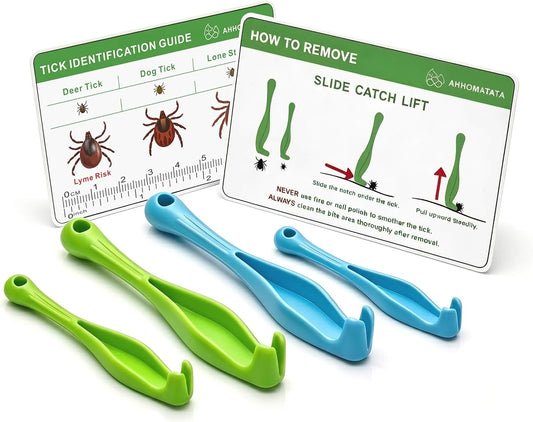 Tick Removal Tool & Twister Kit for Dogs, Cats & Humans, 4-Pack Portable Tick Remover Spoon & Puller Set with ID Card - 