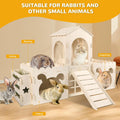 Extra Large Rabbit Castle, Wooden Bunny House & Hay Feeder, Detachable Rabbit Hideaway, Indoor Rabbit Castle with Ramp, 