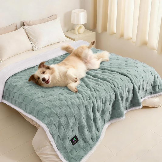 Luciphia Waterproof Dog Blanket, Leakproof Large Pet Blanket for Couch Sofa Bed Furniture Cover Protector, Washable Soft Sherpa Fleece with 3D Jacquard, Cozy Calming Reversible,Sage Green, 85"x57"
