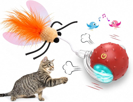 Giociv Interactive Cat Toys Ball for Indoor Cats Fast Rolling on Carpet, Chirping & Motion Activate Cat Toys (Red)