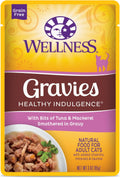 Wellness Healthy Indulgence Gravies Adult Wet Cat Food, Natural, Protein Rich, Grain Free, Tuna and Mackerel Recipe, 3 oz, Pack of 24 Pouches