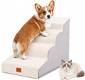 NAPWAYS Dog Stairs for Small Dogs and Cats, 19.7" H, 4-Step Curved Pet Ramp for Beds or Couches, Non-Slip Medium Pet Steps with High Density Foam, Beige