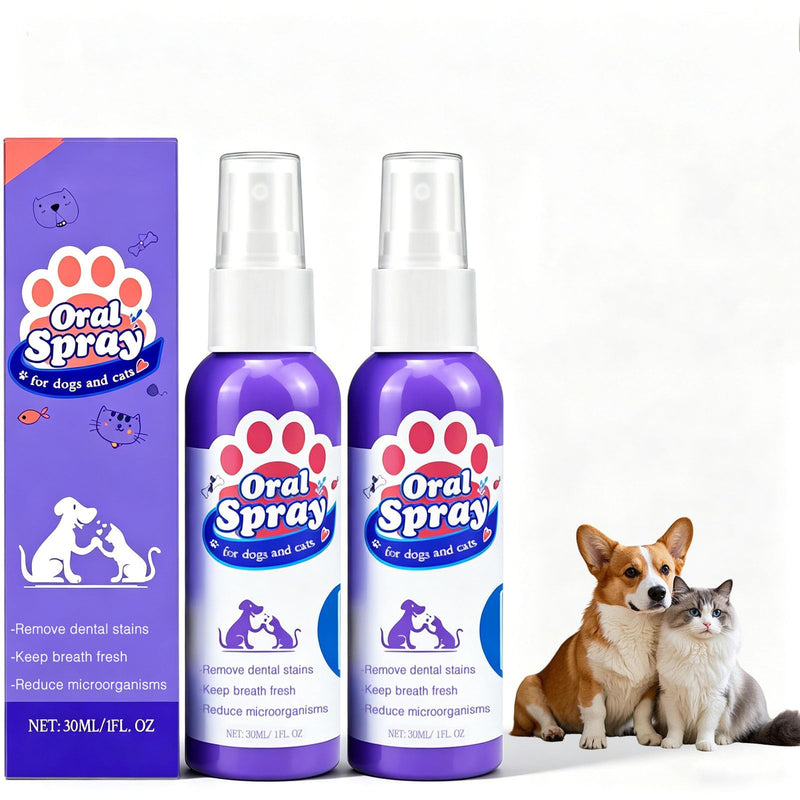 Wanban Pet Oral Spray, Teeth Cleaning Spray for Dogs and Cats, Pet Breath Freshener and Teeth Cleaning Sprays, Reduces Plaque Tartar Buildup, No Brushing, 30ml Each (2pcs)