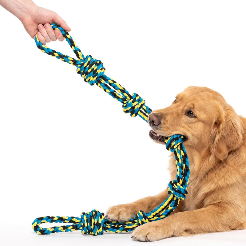 Norvy 40 Inch Dog Rope Toy for Aggressive Chewers, Heavy Duty Tug of War Chew Toy with Closed Double Loop Handles and 6 