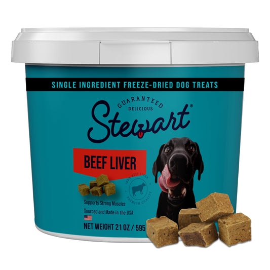 Stewart 100% Beef Liver Dog and Cat Treats | 21 oz Tub | ~475 Pieces | Freeze Dried Raw | 50% Protein | Single Ingredient | Grain Free Training Treats or Meal Topper