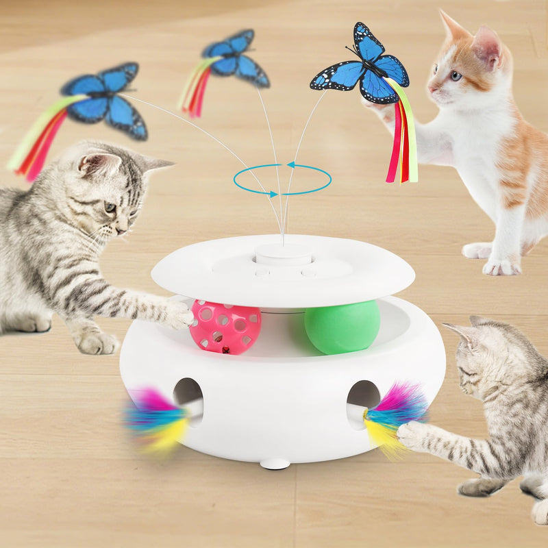INKZOO Cat Toys for Indoor Cats, 3-in-1 Interactive Cat Toy Automatic Kitten Toys with Fluttering Butterfly, Ambush Feather and Track Balls, Smart Sensor Wake-Up,USB Powered, Exercise & Boredom Relief