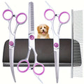 5-in-1 Pet Grooming Scissors, Stainless Steel Straight Thinning Curved Shears & Comb for Pet Use