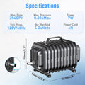 254GPH Aquarium Air Pump, Adjustable Quiet Fish Tank Bubbler, Commercial Air Pump with Completely Accessories, Oxygen Ae
