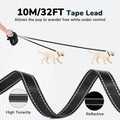 Pecute 32ft Retractable Dog Leash with Reflective Strips, 360° Tangle-Free, One-Button Control & Sturdiness Nylon Material, Long Leash Retractable with Poop Bag Holder for Medium Large Dog