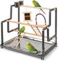 halinfer Bird Playground for Indoor Use, Table Collapsible Bird Playstand for Top of Cage, Mirrow Swing Cups 2 Ladders f