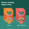 Jinx Wet Dog Food Toppers, Homemades Variety 6 Pack - Chicken & Grain Free Chicken & Salmon - Meal & Mix in Dry Dog Food Toppers Made with Real Ingredients, No Fillers - Puppy, Adult & Senior - 9oz