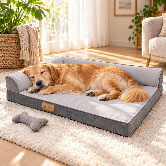 Large Orthopedic Dog Bed, Calming Waterproof Memory Foam Dog Sofa Bed for Large Dogs with Removable Washable Cover & Non
