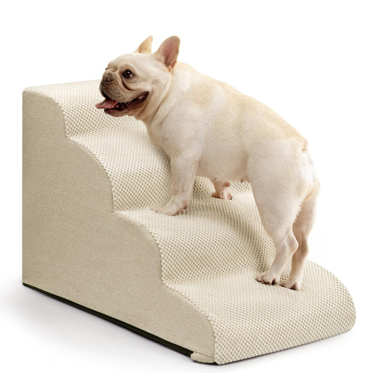 Aodisman Dog Steps for Bed and Couch,4-Step Dog Stairs and Ramp for Small Dogs & Cats,Indoor Anti-Slip Pet Stairs for Old Cats and Puppy,Beige