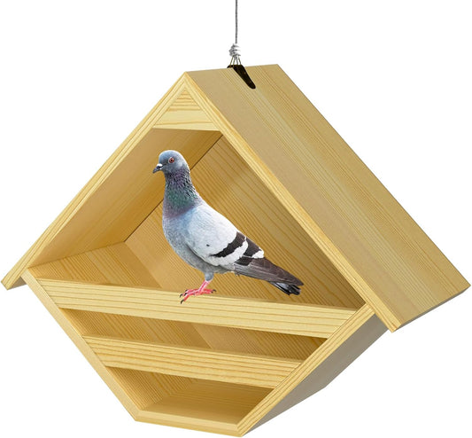 Nalwort Dove Nesting Box, Solid Wood Mourning Dove Nesting Box, Triangular Opening Birdhouses for Outdoors, Pigeon House with Hanging Rope, 11.2" H x 6" D x 14" W, Nesting Pad Not Included