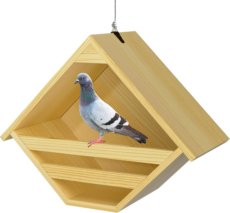 Nalwort Dove Nesting Box, Solid Wood Mourning Dove Nesting Box, Triangular Opening Birdhouses for Outdoors, Pigeon House with Hanging Rope, 11.2