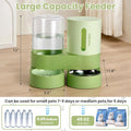 2 Pack Automatic Cat Feeder Stainless Steel Water Dispenser Gravity Food Feeder and Waterer Set with Pet Food Bowl for Small Medium Kitten Puppy Pets Large Capacity(Green)