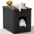 KFY Cat Litter Box Enclosure, Multi-Functional Hidden Cat Litter Box Furniture & Cat Box Enclosure Cabinet with Side Table Design, Openable Front Door & Raised Floor, Easy to Clean & Assemble, Black