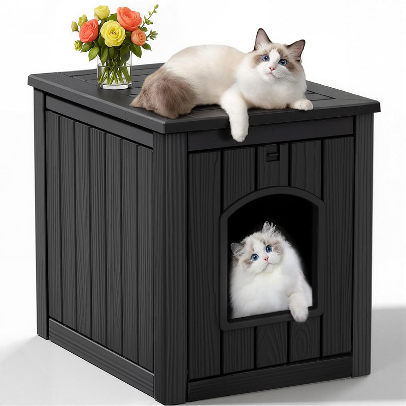 KFY Cat Litter Box Enclosure, Multi-Functional Hidden Cat Litter Box Furniture & Cat Box Enclosure Cabinet with Side Table Design, Openable Front Door & Raised Floor, Easy to Clean & Assemble, Black