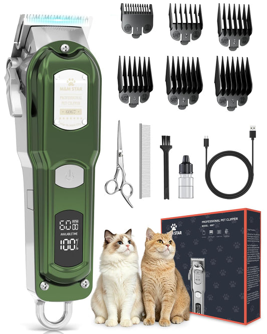 M&M STAR Cat Clippers for Matted Hair, 3-Speed Quiet Cordless Cat Shaver, All-Metal Body Cat Hair Trimmer for Long Haired Cats, Cat Grooming Kit, Pet Clippers for Cats & Dogs