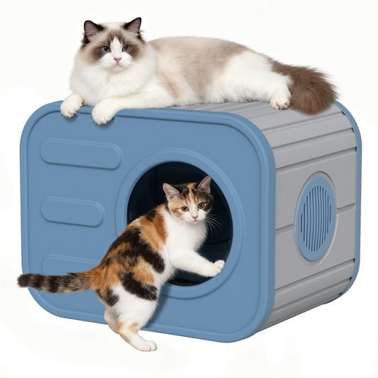 GULAIMOAO Feral Outdoor Cat House Weatherproof, Insualted Cat Houses for Outdoor Indoor Cats with Camera-Shaped Design, Sturdy Resin Outside Shelter for Cats