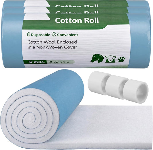 Supervitae 3 Rolls Cotton Wound Dressing High-Absorbency Wrap Roll 11.8" x 40" Veterinary Soft and Absorbent Cotton Easy