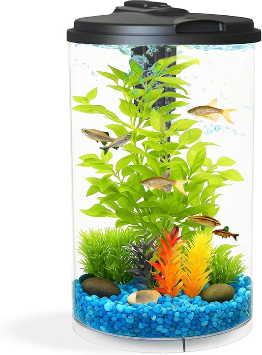 Koller Products AquaView 3-Gallon 360 Aquarium with LED Lighting (7 Color Choices) and Power Filter, 10.25 x 10.25 x 14.