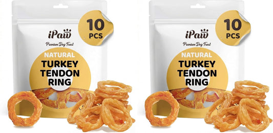 iPaw 10 Pcs Value Pack Turkey Tendons for Dogs, Single Protein, Hypoallergenic, All Natural Human Grade Puppy Chew, Rawh