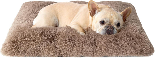 EHEYCIGA Fluffy Dog Crate Bed for Medium Dogs, Plush Faux Fur Crate Pad, Calming Anti Anxiety Medium Dog Bed for Crate, Washable Soft Warm Mat with Non-Slip Bottom, Camel