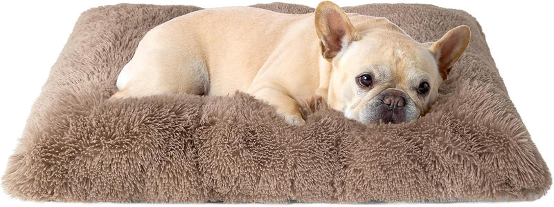 EHEYCIGA Fluffy Dog Crate Bed for Medium Dogs, Plush Faux Fur Crate Pad, Calming Anti Anxiety Medium Dog Bed for Crate, Washable Soft Warm Mat with Non-Slip Bottom, Camel