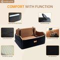 KEELUXE Car Seat for Large Size Dog, Booster Seat for Dogs Under 55 lbs or 2 Small Dogs, Soft Car Dog Bed Filling in Thick Memory Foam with 2 Safety Leashes and Storage Pocket (Brown/Black)
