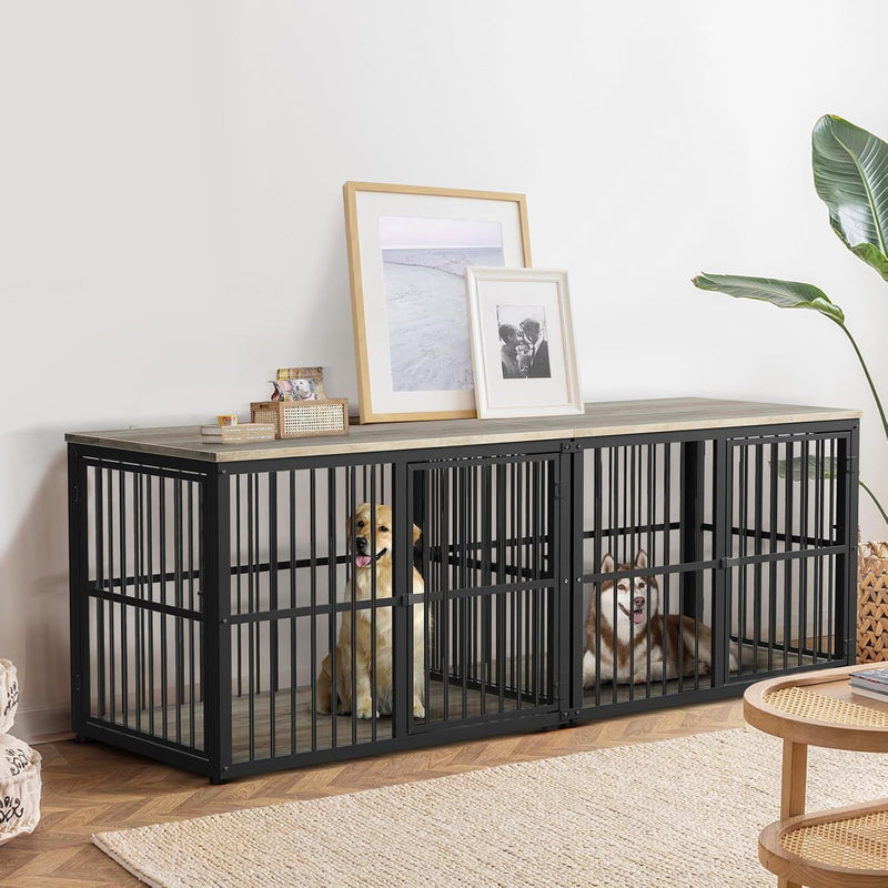 Lyromix 86.62'' Dog Crate Furniture Large Breed TV Stand, Grey