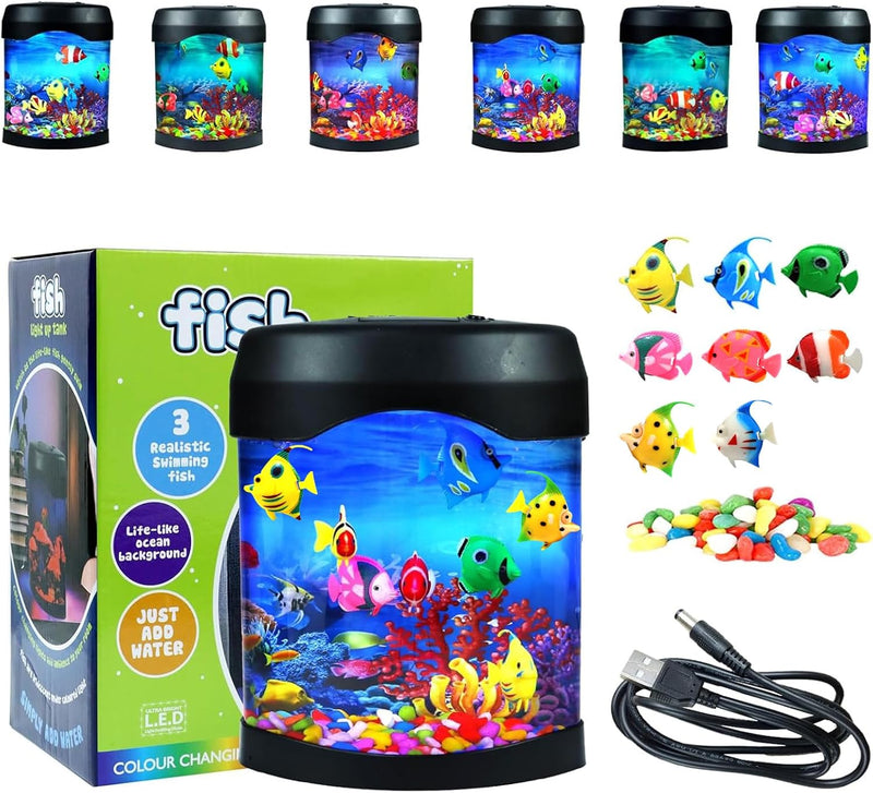 Fake Fish Tank Night Light, 6 Color Changing Aquarium Lamp with 8 Fake Fish