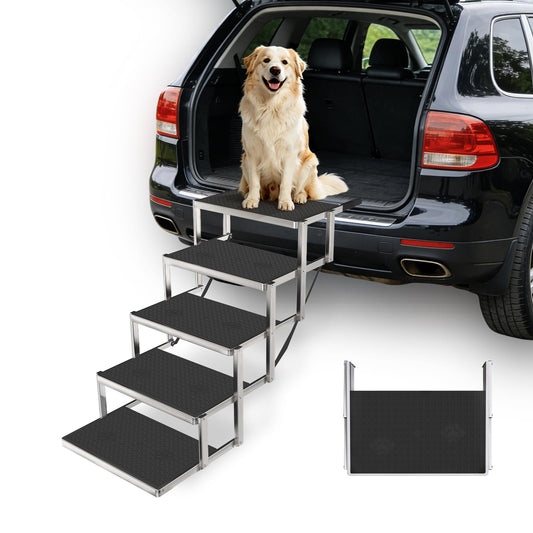 Dog Steps for Car & SUV – 5-Step Foldable Pet Stairs for Large Dogs, Non-Slip Heavy-Duty Plastic Dog Stairs, Lightweight & Portable Vehicle Access, Great Alternative to Dog Ramp for Truck