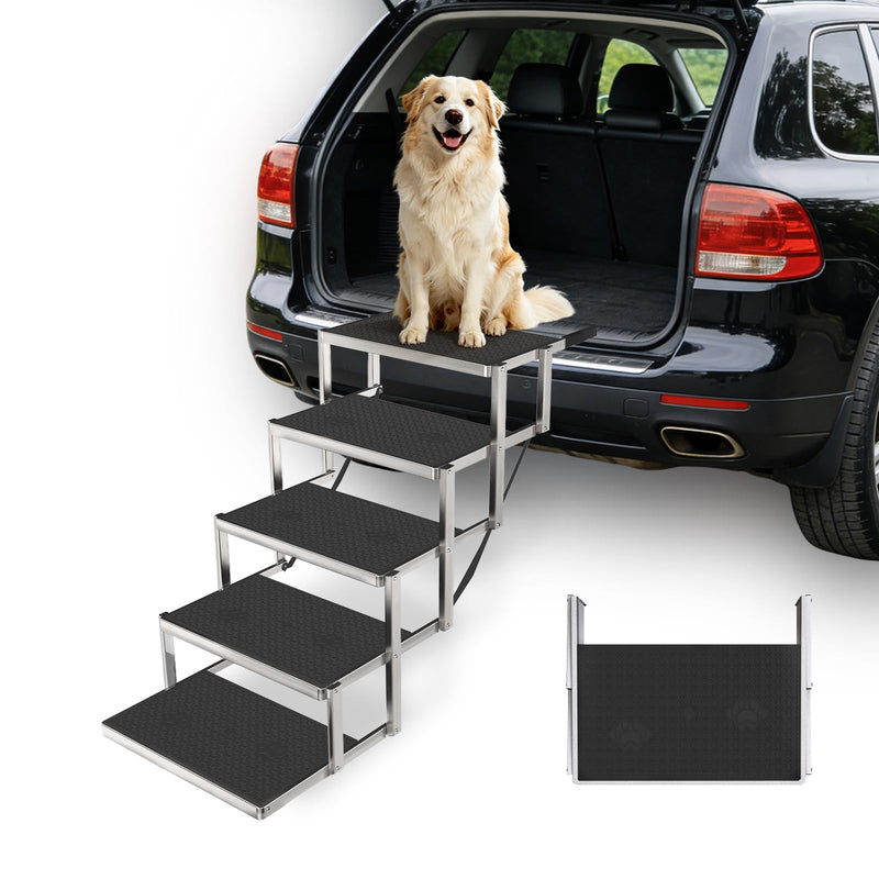 Dog Steps for Car & SUV – 5-Step Foldable Pet Stairs for Large Dogs, Non-Slip Heavy-Duty Plastic Dog Stairs, Lightweight & Portable Vehicle Access, Great Alternative to Dog Ramp for Truck
