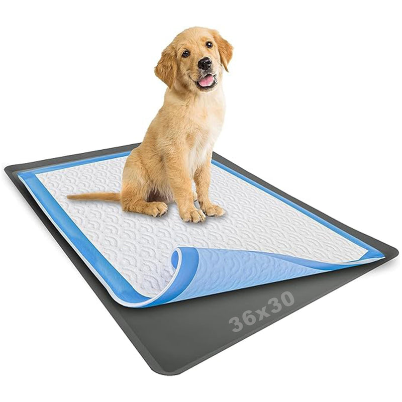 TidyFriend Dog Pee Pad Holder Tray Fits Up to 30” x 36” Wee Wee Pee Pads - Stable Grip, Raised Edges, Quick-Wipe Silicone Surface Dog Potty Tray Holder for Indoor Flooring Protection (Grey)