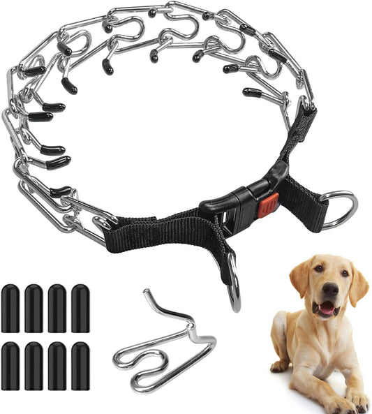 Prong Collar for Large Dogs, Dog Pinch Collar,Dog Choker Collar,High Strength Quick Release Metal Buckle,Comfort Rubber 