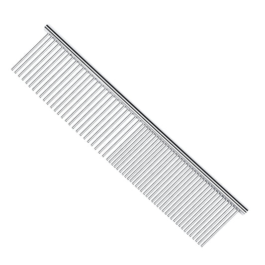 PETTOM Pet Steel Grooming Tool Poodle Finishing Butter Comb 7 1/2-inch L Silver Dog Combs with Rounded Ends Stainless Steel Teeth, Cat Comb for Removing Tangles and Knots