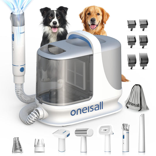oneisall Dog Grooming Vacuum, 13000Pa Powerful 3L Dust Cup Pet Vacuum with Clipper Nail Grinder & Shedding Brush, 7 in 1 Dog Grooming Kits, Quiet, Large Capacity 3 Suction Levels, BM3